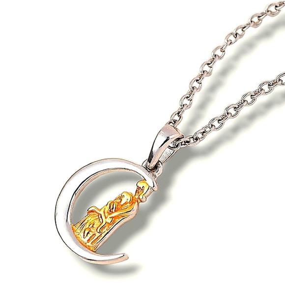 🔥14K Yellow Gold Over Sterling Silver Mom&Baby Pendant on Stainless Steel Chain - Picture 2 of 6